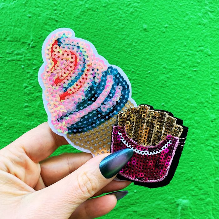 Sequined French Fries Patch | DIY Jacket & Backpack Decoration Sew or Iron On