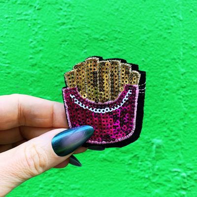 Sequined French Fries Patch | DIY Jacket & Backpack Decoration Sew or Iron On