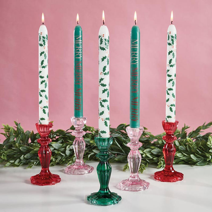 Set of 2 Merry Merry Merry Tapered Candle | Unscented Holiday Wax Candle Sticks
