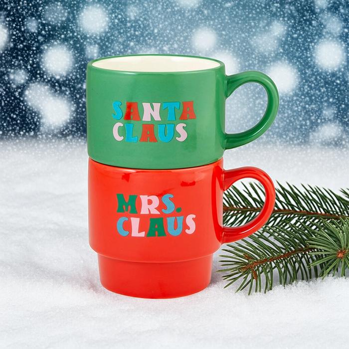 Set of 2 Mrs. Santa Claus Stacking Mug Set