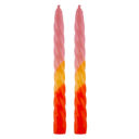 Pink Yellow Red Taper Candles Set of 2 - Ombre, Pastel, Rainbow, Spiral, Holiday - 9" Candle Sets