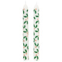 Holly Leaves on White Taper Candles Set of 2 - Ombre, Pastel, Rainbow, Spiral, Holiday - 9" Candle Sets