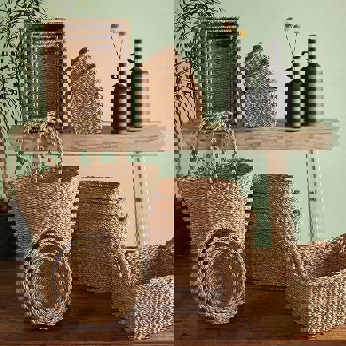 Set of 3 Seagrass Round Chakas Basket Set | Rustic Home Office Storage