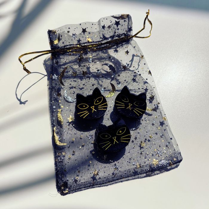 Set of 3 Mini Black Cat Hair Claws | Hair Claw Clip in Giftable Pouch