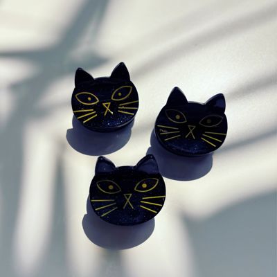 Set of 3 Mini Black Cat Hair Claws | Hair Claw Clips in Giftable Pouch | Spooky Halloween Barrette Clip Set