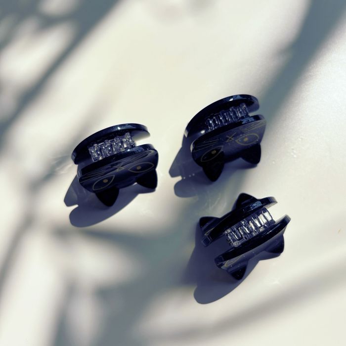 Set of 3 Mini Black Cat Hair Claws | Hair Claw Clips in Giftable Pouch | Spooky Halloween Barrette Clip Set