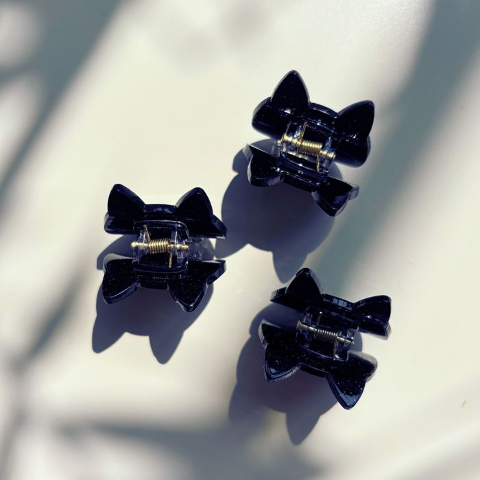 Set of 3 Mini Black Cat Hair Claws | Hair Claw Clips in Giftable Pouch | Spooky Halloween Barrette Clip Set