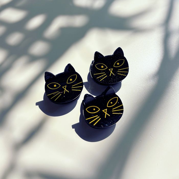 Set of 3 Mini Black Cat Hair Claws | Hair Claw Clips in Giftable Pouch | Spooky Halloween Barrette Clip Set