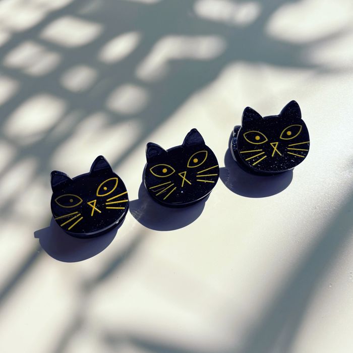 Set of 3 Mini Black Cat Hair Claws | Hair Claw Clips in Giftable Pouch | Spooky Halloween Barrette Clip Set