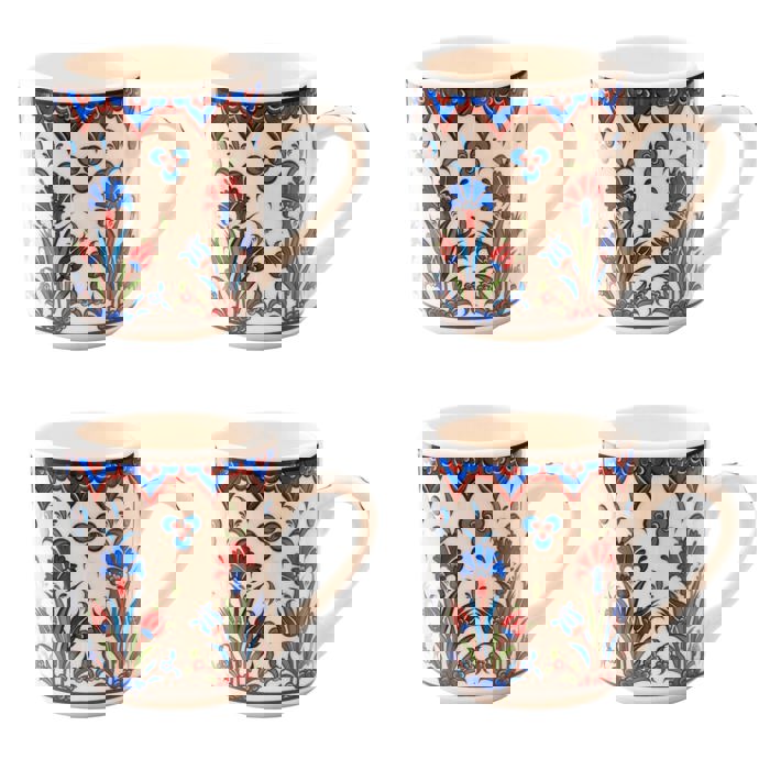 Boxed Gift Set of 4 Handmade Mugs - Turkish Flowers, Hand Painted