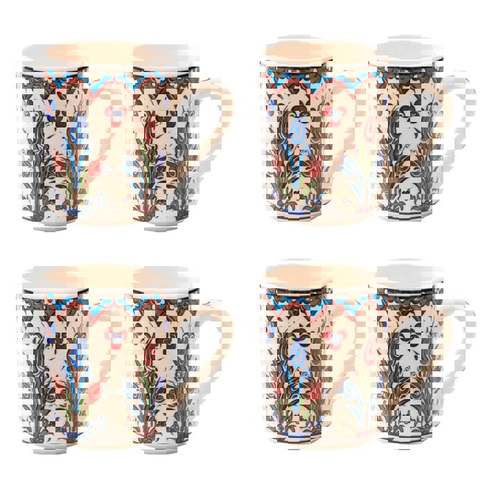 Boxed Gift Set of 4 Handmade Mugs - Turkish Flowers, Hand Painted