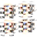 Blue and Red Lined Tulips Boxed Gift Set of 4 Handmade Mugs - Turkish Flowers, Hand Painted