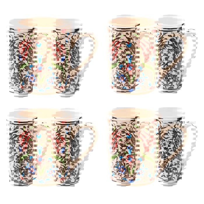 Boxed Gift Set of 4 Handmade Mugs - Turkish Flowers, Hand Painted