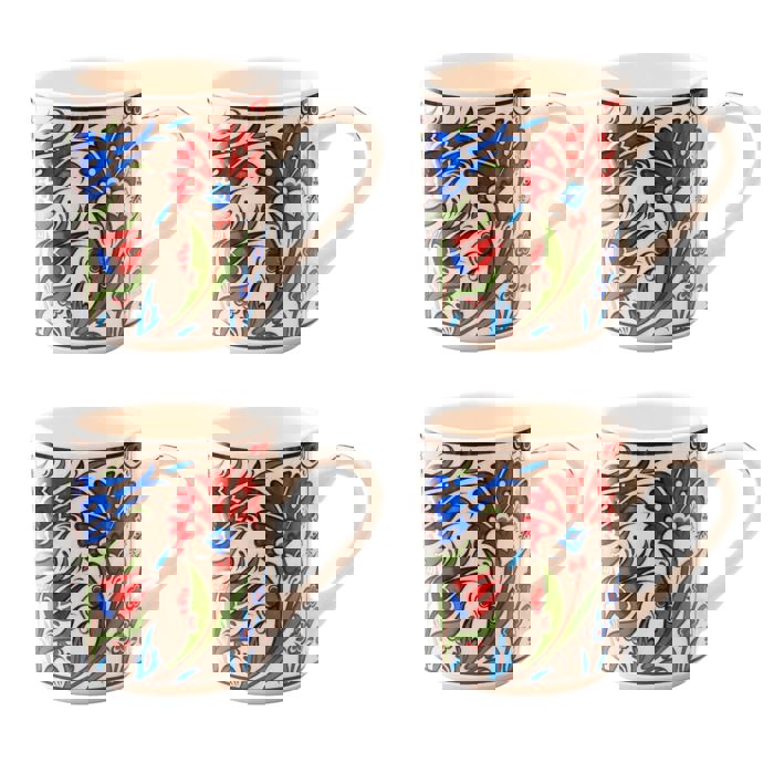 Boxed Gift Set of 4 Handmade Mugs - Turkish Flowers, Hand Painted