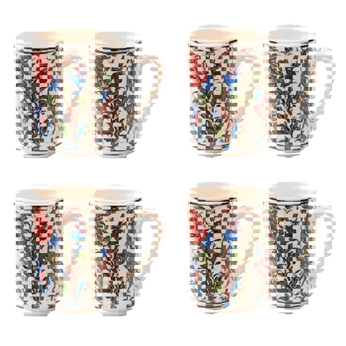 Boxed Gift Set of 4 Handmade Mugs - Turkish Flowers, Hand Painted