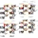 Red Garnet Boxed Gift Set of 4 Handmade Mugs - Turkish Flowers, Hand Painted