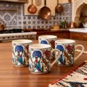  Boxed Gift Set of 4 Handmade Mugs - Turkish Flowers, Hand Painted
