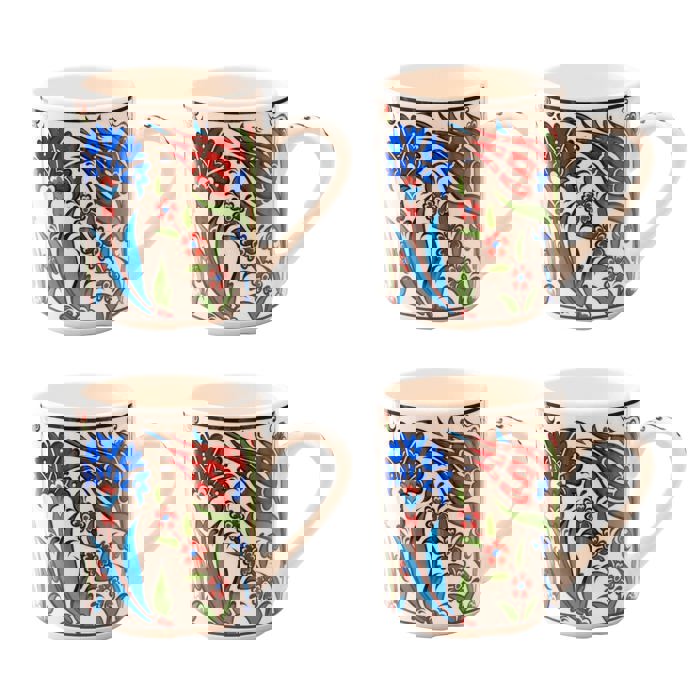 Boxed Gift Set of 4 Handmade Mugs - Turkish Flowers, Hand Painted