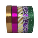  Set of 5 Thin Metallic Washi Tapes in Shiny Rose Gold, Gold, Fuchsia, Green and Purple