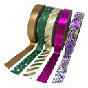 Set of 5 Thin Metallic Washi Tapes in Shiny Rose Gold, Gold, Fuchsia, Green and Purple