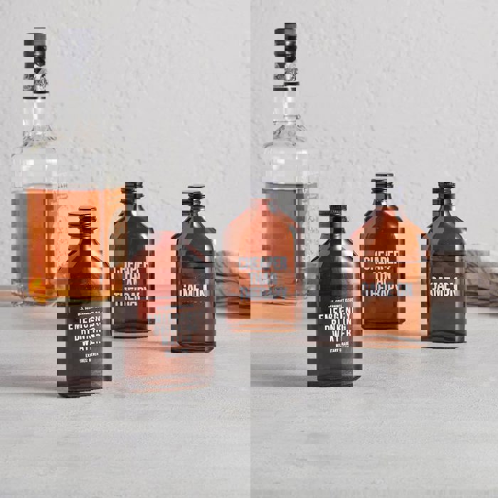 Set of 6 Amber Glass Mini Flasks | Tears of My Enemies, Liquid Patience, Cheaper Than Therapy, Etc.
