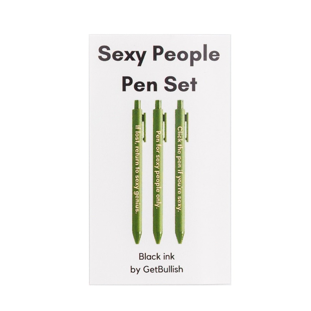 Sexy People Pen Set 🌹 | Gel Click Pen Gift Set | 3 Pens in Olive Green