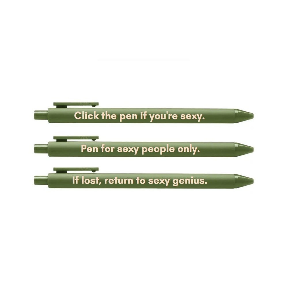 Sexy People Pen Set 🌹 | Gel Click Pen Gift Set | 3 Pens in Olive Green