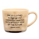  She Is Clothed In Leggings & Eats Without Fear Of The Future Funny Mug | Stoneware Coffee Tea Mug | 15oz.