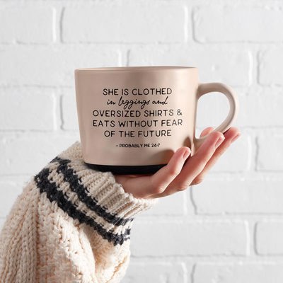 She Is Clothed In Leggings & Eats Without Fear Of The Future Funny Mug | Stoneware Coffee Tea Mug | 15oz.