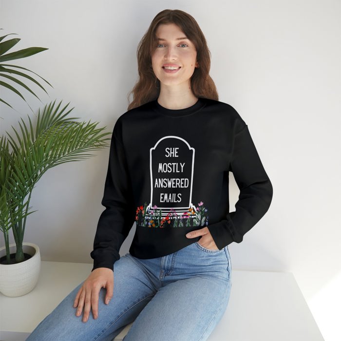 She Mostly Answered Emails in Grave Design Unisex Heavy Blend™ Crewneck Sweatshirt