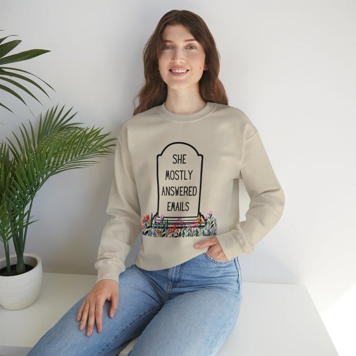 She Mostly Answered Emails in Grave Design Unisex Heavy Blend™ Crewneck Sweatshirt