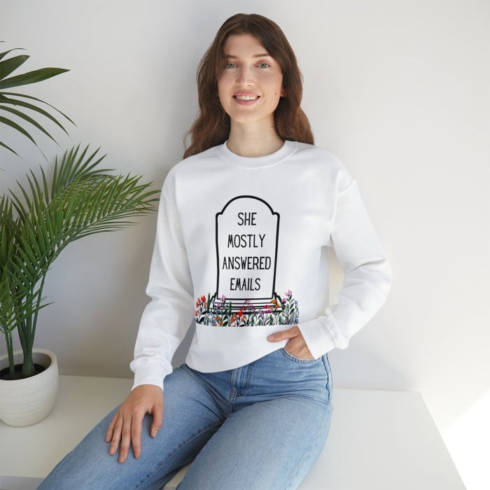 She Mostly Answered Emails in Grave Design Unisex Heavy Blend™ Crewneck Sweatshirt