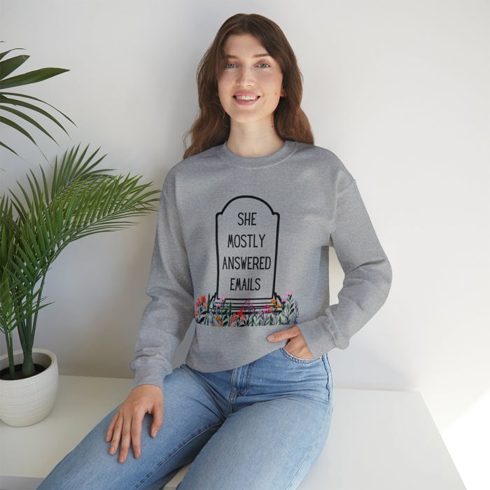 She Mostly Answered Emails in Grave Design Unisex Heavy Blend™ Crewneck Sweatshirt