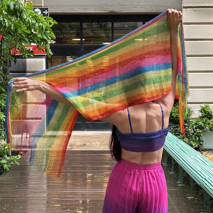 Shimmer Mesh Pride Scarf Wrap in Rainbow Stripe | Unisex Summer Shawl LGBTQ Pride