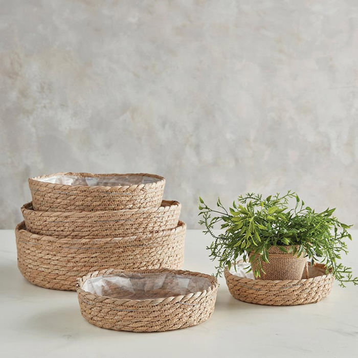 Short Lined Baskets Set of 5 | Woven Seagrass Container Bin Set |  Storage Organizer for Home or Office