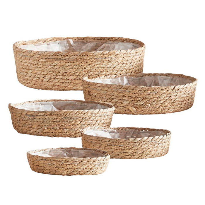 Short Lined Baskets Set of 5 | Woven Seagrass Container Bin Set |  Storage Organizer for Home or Office