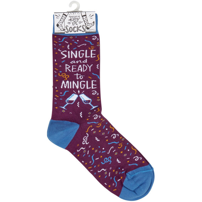 Single and Ready To Mingle Socks | Wine and Confetti Illustration | Gift for Her