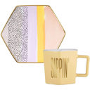  Sippin' Hexagon Mug and Saucer Set in Peach, Black Dot, and Honey | Gift for Her