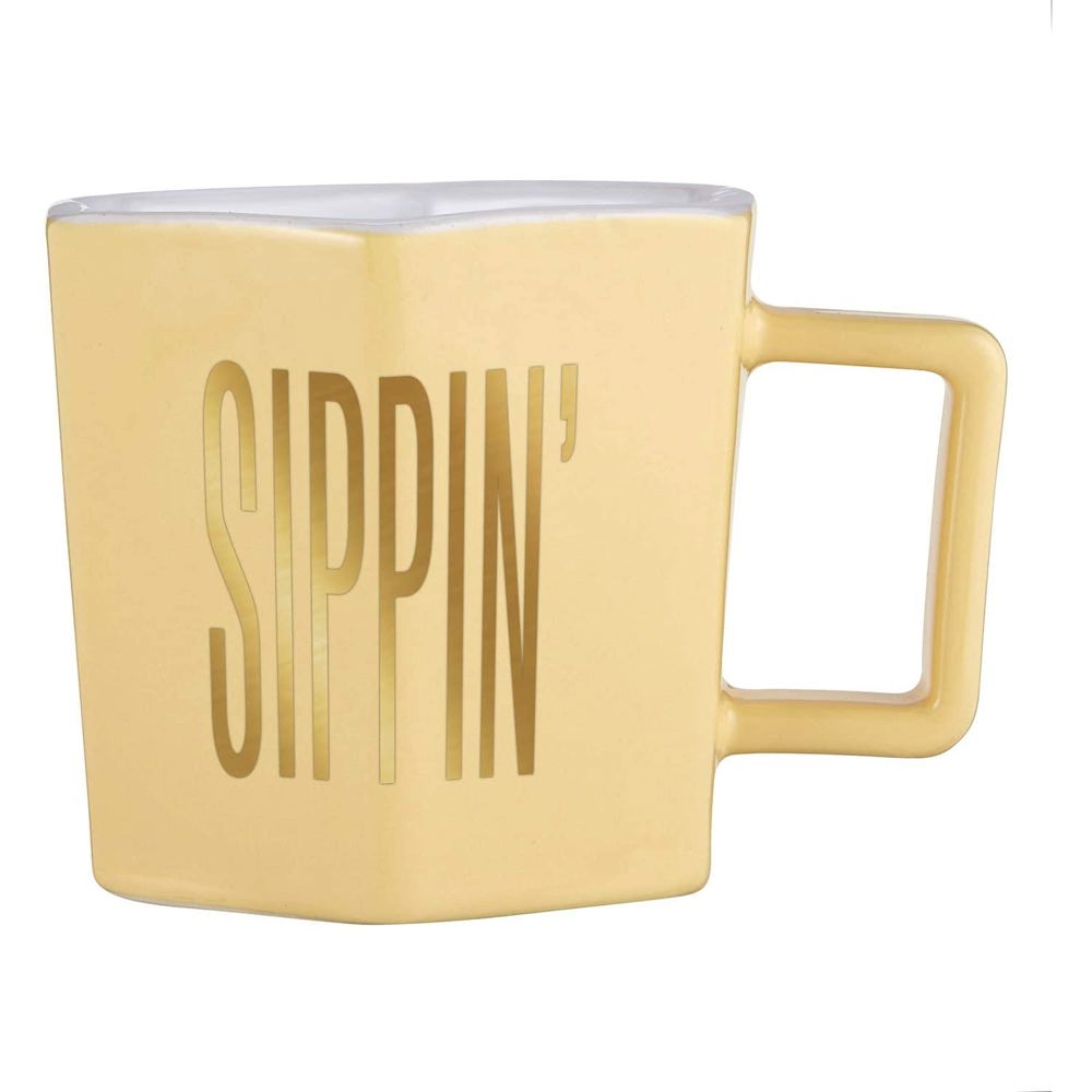 Sippin' Hexagon Mug and Saucer Set in Peach, Black Dot, and Honey | Gift for Her