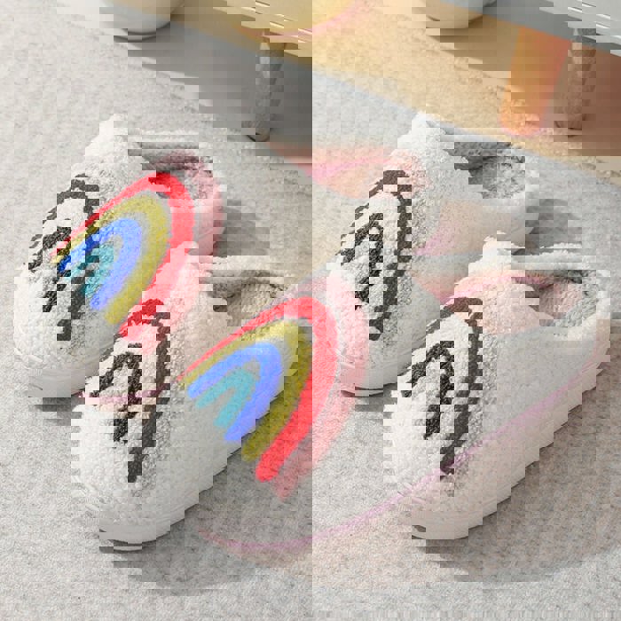 Rainbow Plush Cozy Women's Slippers | Giftable Slip-On Mules House Shoes