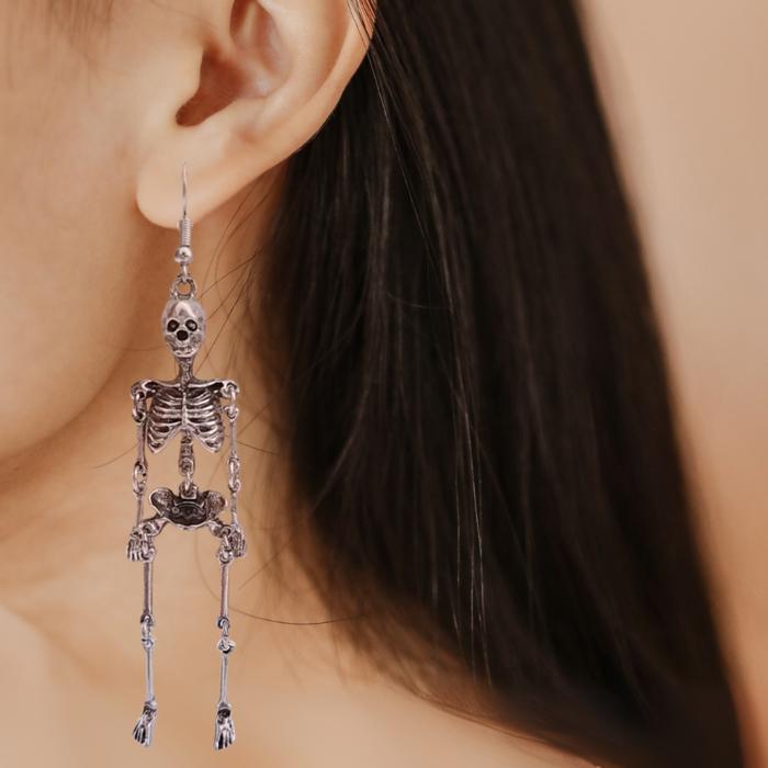Anatomically Spooky Skeleton Dangle Earrings in Silver | Halloween Themed Fashion Jewelry