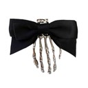  Skeleton Hand Bow Hair Clip | Spooky Halloween Gothic Barrette in Silver and Black