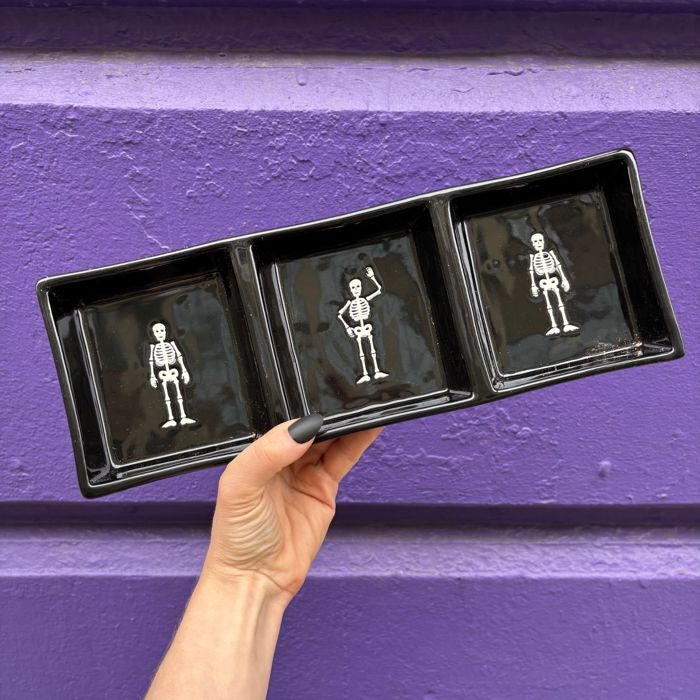 Skeletons Halloween Treat Tray | Ceramic 3 Compartment Tray for Candy, Jewelry, Trinkets