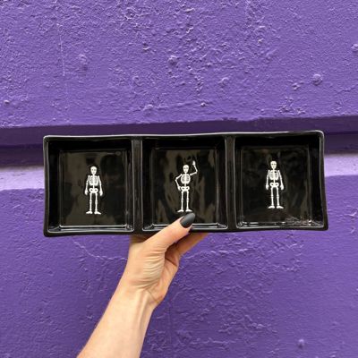 Skeletons Halloween Treat Tray | Ceramic 3 Compartment Tray for Candy, Jewelry, Trinkets