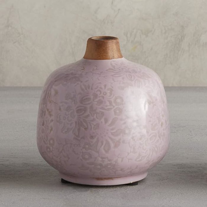 Small Ceramic Light Pink Bud Vase | Decorative Versatile Flower Pot | 4.52" x 4.92" Plant Lover Gifts