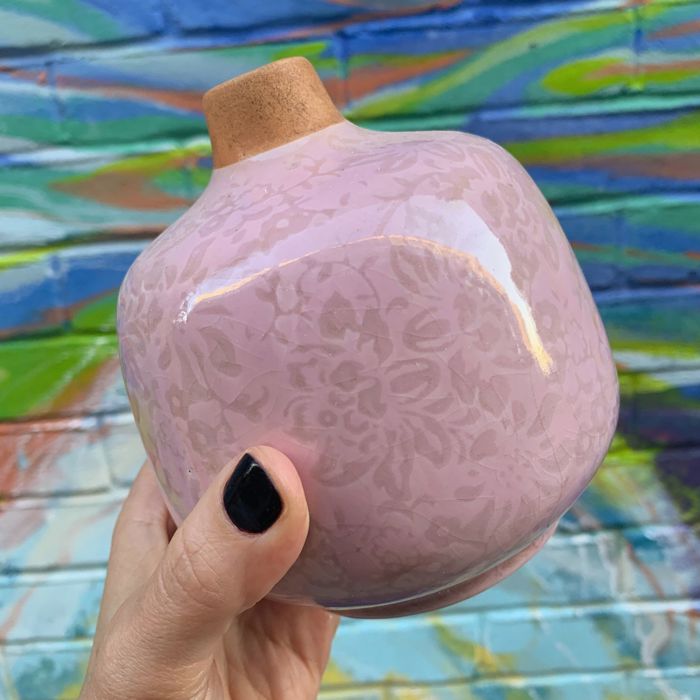 Small Ceramic Light Pink Bud Vase | Decorative Versatile Flower Pot | 4.52" x 4.92" Plant Lover Gifts