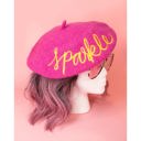  Sparkle Embroidered Beret in Pink