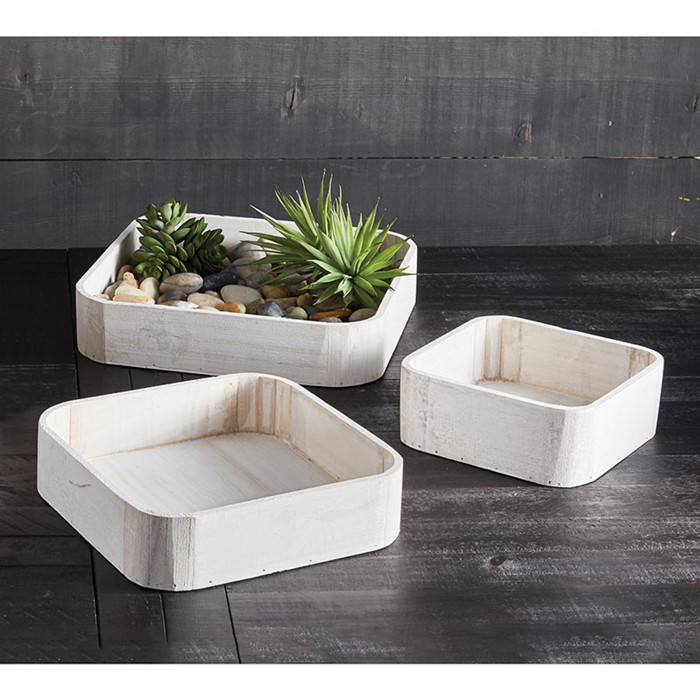 Square Wooden Tray Set | Set of 3 Decorative Serving Tray