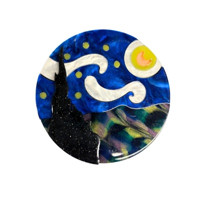 Starry Night Van Gogh Inspired Acetate Large Format Pin Brooch