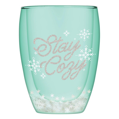 Stay Cozy Double-Wall Stemless Glass | Snowflake Holiday Drinkware | 10oz